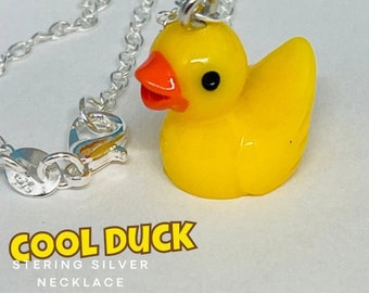 Collar con colgante de patito de goma en plata de ley, estilo kawaii