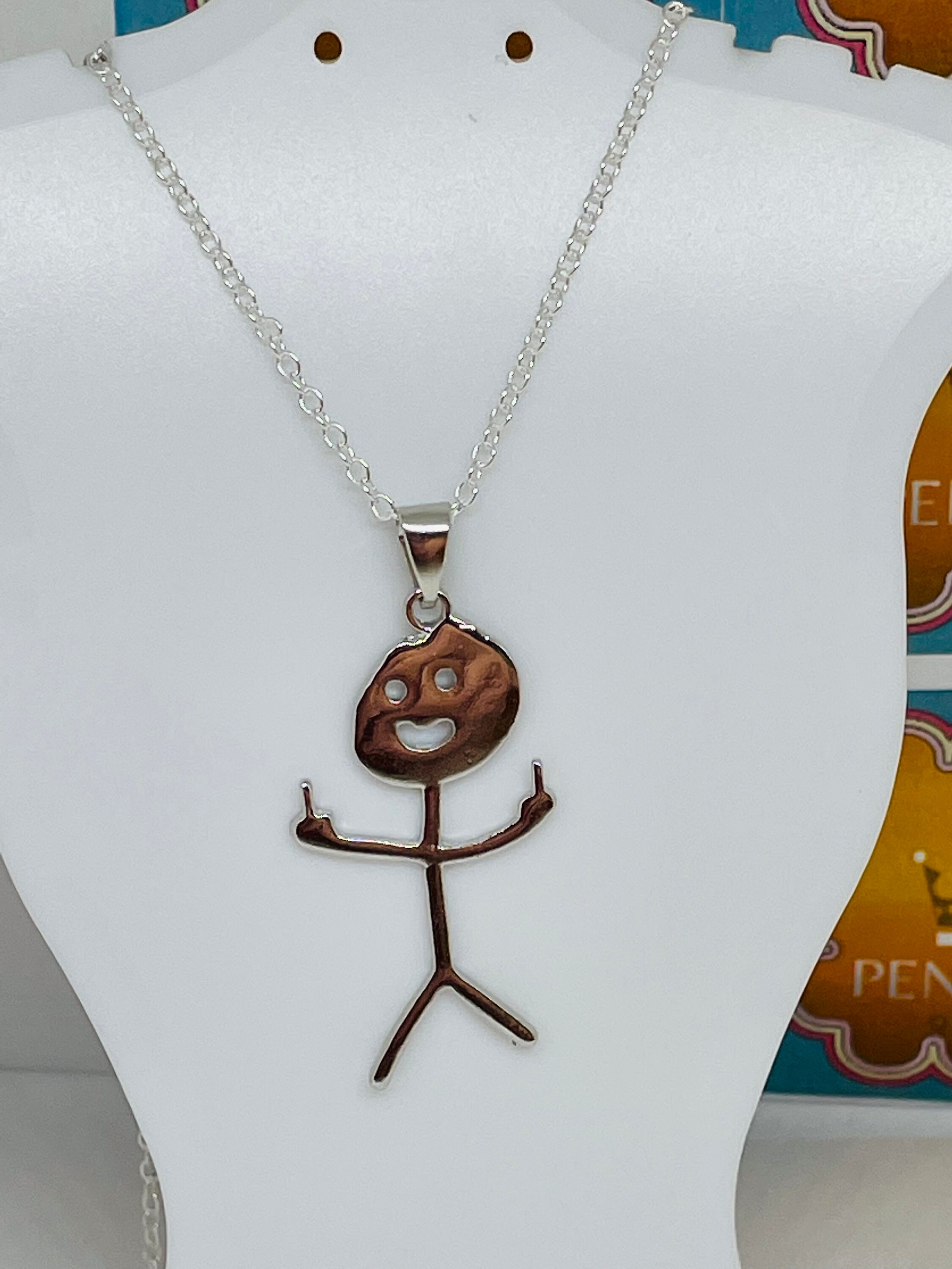 Funny Doodle Middle Finger Necklace Hand Gesture Pendant Stickman