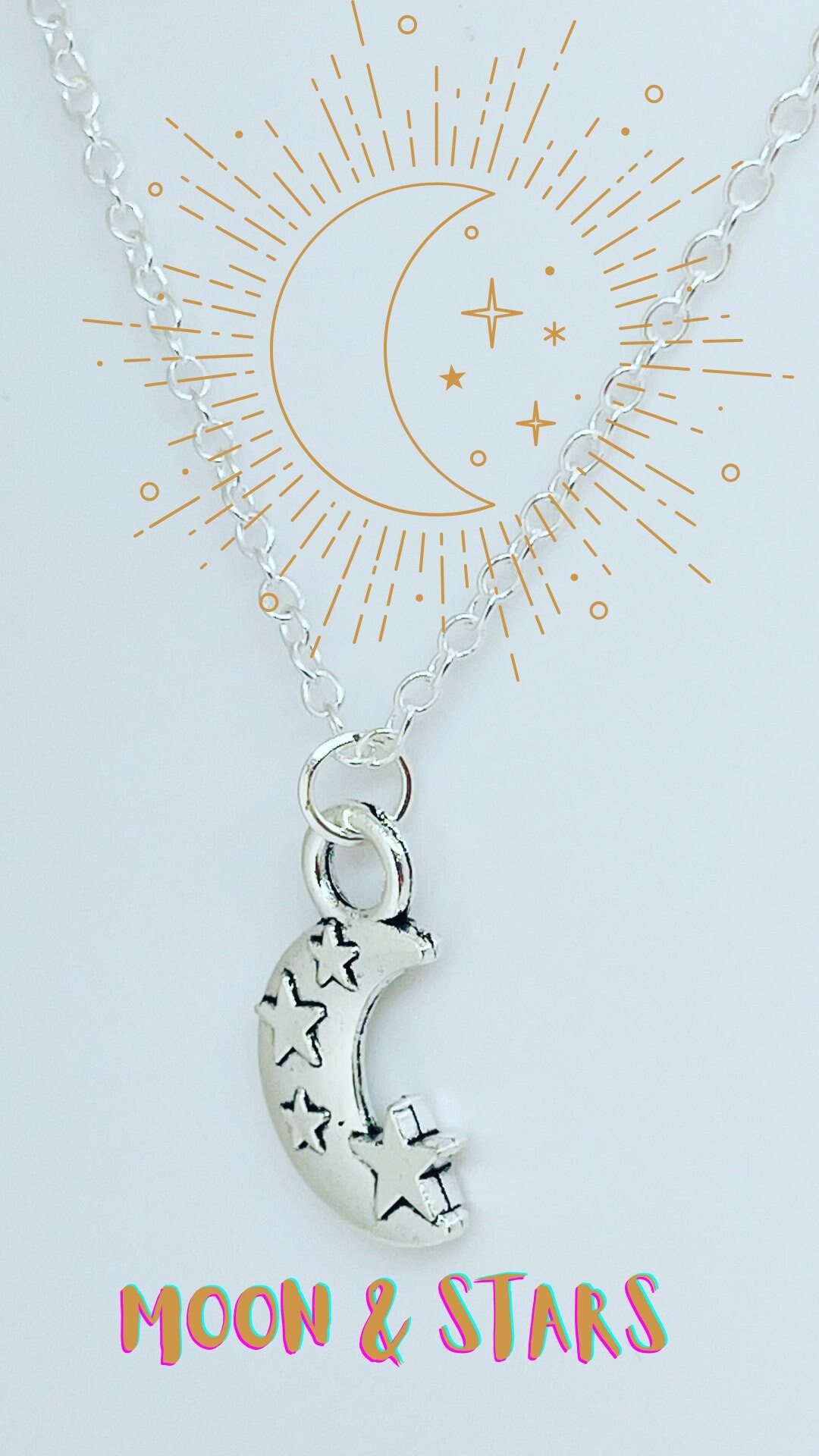 Sterling Silver Moon and Stars Pendant Necklace, 24cm Chain - Etsy