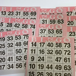 Bingo tickets (set of 10) PINK- junk journal supplies, craft supplies, mixed media, game tickets