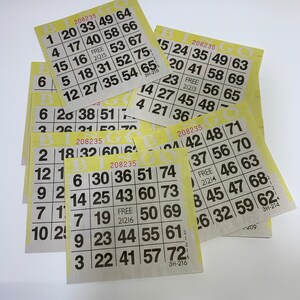 Bingo tickets (set of 10) YELLOW - junk journal supplies, craft supplies, mixed media, game tickets