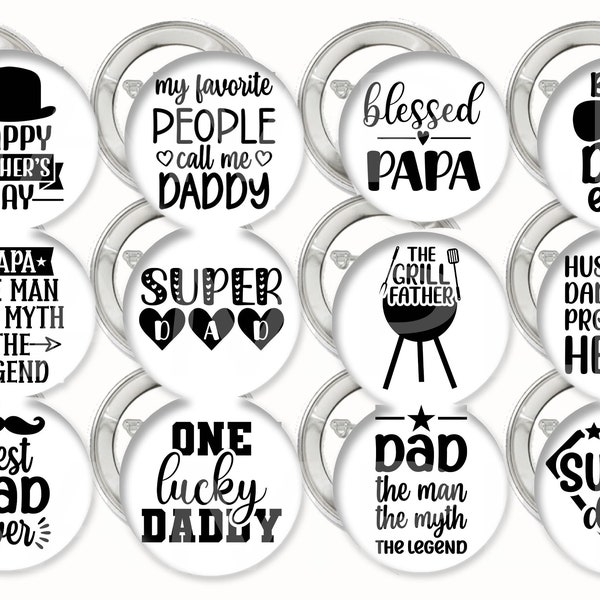 Happy Father's Day Phrases Buttons Pins, Large 2.25" 2 1/4 in Metal Pin-back - Best Dad Ever Papa GIft Ideas Messages use Year Round- 12 pcs