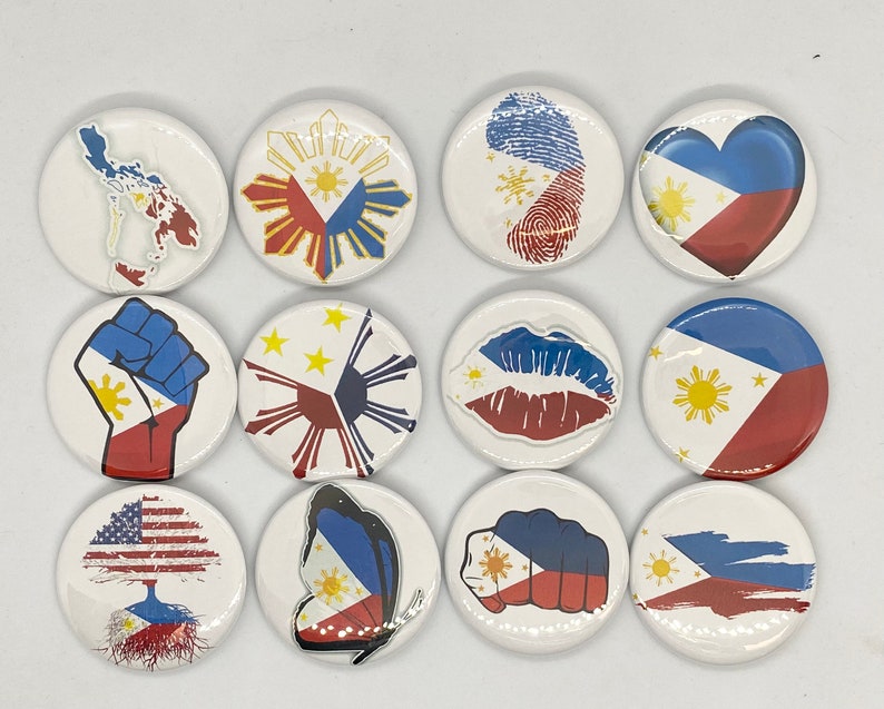 Filipino Pride Philippines Flag Buttons Pins, Metal Pinback Filipina
