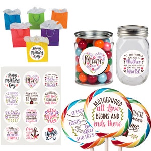 Happy Mother&#39;s Day Stickers, Large 2.5” Round Labels DIY Place onto Bags, Cards, Boxes or Containers - Best Mom Mother Ever Phrases - 12 pc