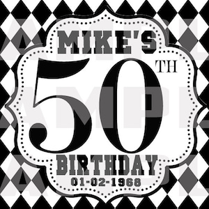 Diamond Pattern Mini Liquor Bottle Labels Stickers, Any Color Combination Any Birthday 3&quot; x 1.75&quot; Matte Pre-cut Stickers for 50 ml 12 pcs