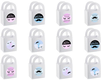 Lashes or Staches Mini Favor Boxes with Handle, Empty DIY Party Favors, 3" x 3" x 2.25" Add your own candies, Gender Reveal Party - 12 pcs