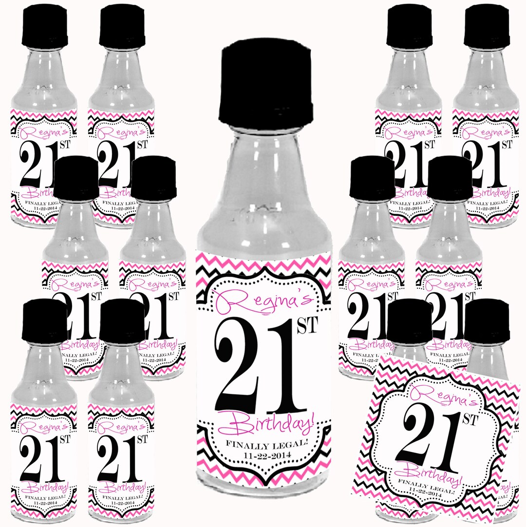 21st Birthday Mini Liquor Bottle Labels Stickers, Pink & Black, 6 ...