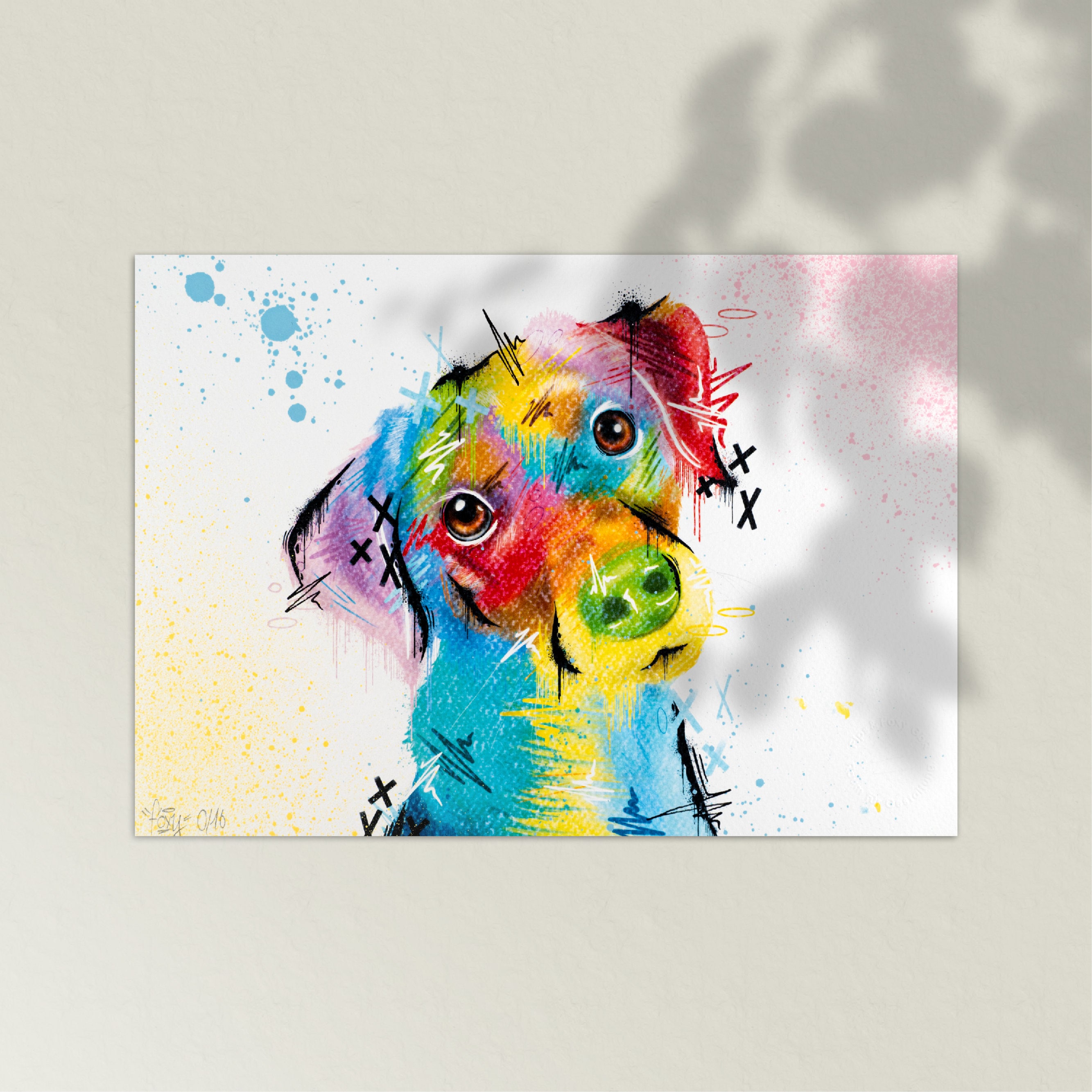 Bunter Hund in abstraktem Gemälde zur Autodekoration PNG online