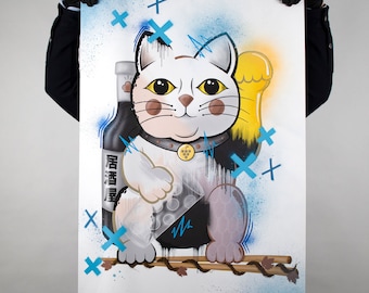 Blue Maneki-Neko Print (B-Stock)