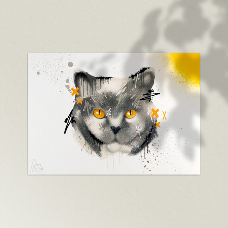 Abstract Cat Art Print Gwendolin the British Shorthair image 1