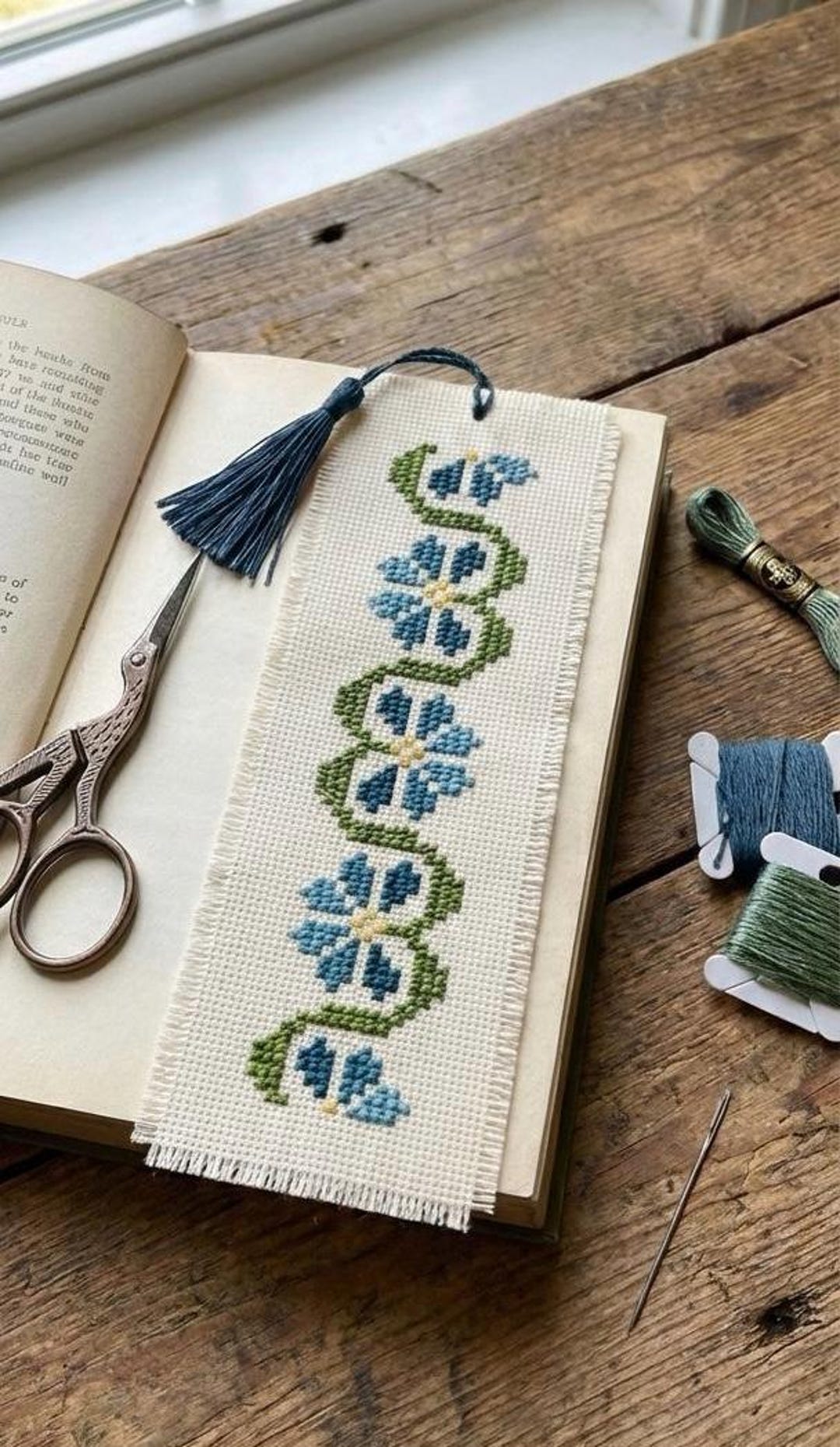 Floral Heirloom Bookmark Saxon Blue Edition | Antique Cross Sitich ...