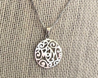 Sterling Silver Mom Pendant Necklace. Mom Pendant. Gift For Mom. Sterling Silver Mom Pendant Necklace. Mothers Gift.
