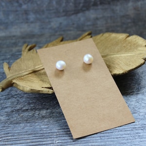 Pearl stud earrings. Freshwater pearl stud earrings. White pearl studs. 8 mm stud earrings. Gifts. Pearl jewelry. Wedding Jewelry. Silver. image 3