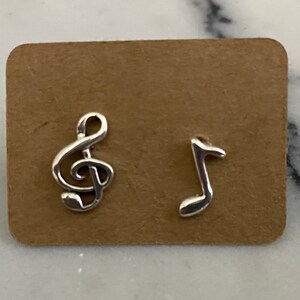 Music Note and Clef Earrings. Sterling Silver Earrings. Music Symbol Earrings. Musician  Gifts. Unisex Studs.