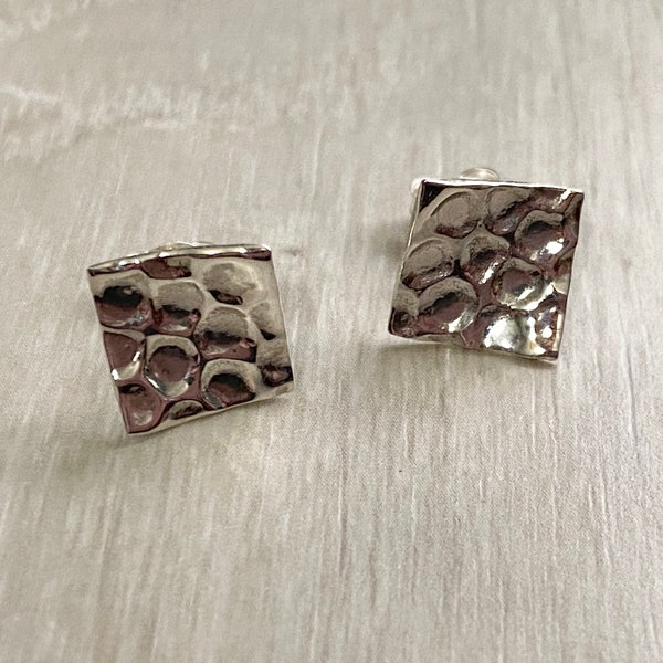 Sterling Silver Hammered Studs. Silver Square Studs. Sterling Silver Studs. 10 mm Square Earrings. Gift for Her