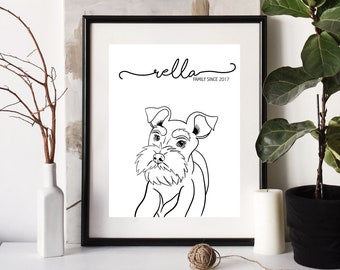 Mini Schnauzer Name Line Drawing Portrait