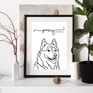 Husky Name Line Drawing Portrait