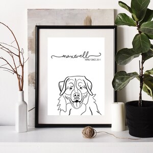 Bernese Mountain Dog Name Line Drawing Portrait