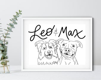 Multiple Dog Name Line Drawing Portrait