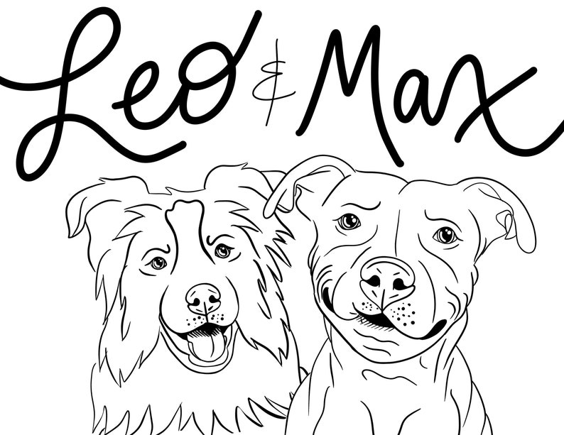 Multiple Dog Name Line Drawing Portrait Etsy