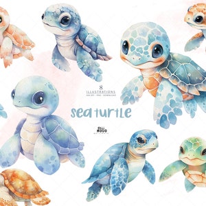 Baby Meeresschildkröte Clipart, Aquarell Meerestiere, Unterwasser, niedliche Meeresbewohner, Nautik, Babyparty, PNG, Kinderzimmer Kunst