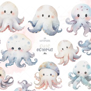 Niedliche Baby Octopus Clipart, Aquarell Ozean Tiere, Meerestiere, Nautische Babyparty, niedliche Oktopus PNG, Kinderzimmer Dekor