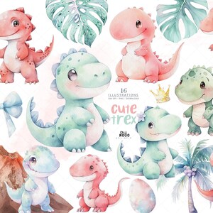 Watercolor Baby T-Rex Clipart: Dinosaur Nursery Art (PNG)