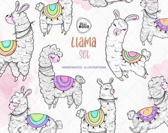 Watercolor Llama Clipart - Alpaca Clipart Cute llama illustration instant download