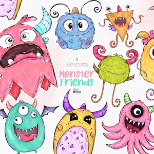 Süße Monster Clipart / Halloween Cliparts - Instant Download / Monster Doodles süße Monster Clipart Digital Planner Sticker