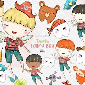 Tooth Fairy boy Clipart Cuento de hadas Baby Shower Nursery Decor Png Gráficos invitación elemento descarga instantánea