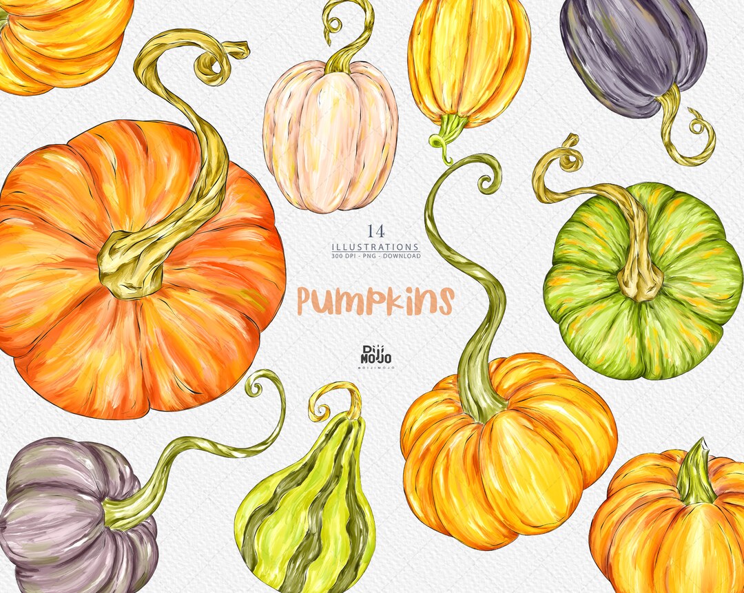 Watercolor Pumpkin Clipart, Pumpkins Png Graphics Instant Download - Etsy