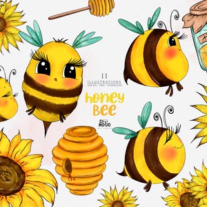 Bee and Honey Clipart - Watercolor Bees, Honeycombs, and Flowers PNG