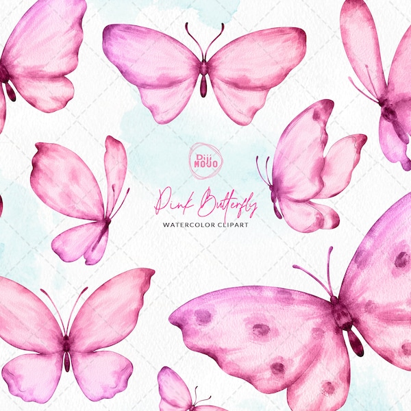 Rosa Schmetterling Clipart | Aquarell Schmetterling Clip art | Handgemalter Schmetterling | rosa Schmetterling Png | Baby Shower & Hochzeit Grafiken