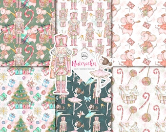 Nutcracker xmas ornaments Christmas Sugar plum fairy Seamleass Pattern Surface  Fabric POD Supplies