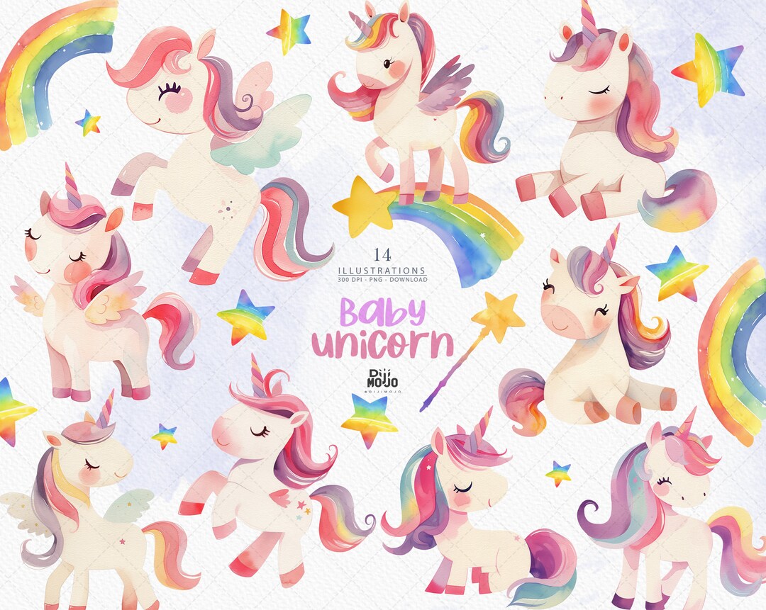Unicorn Watercolor Png Clipart, Cute Rainbow Unicorn Pack, Clip Art for ...