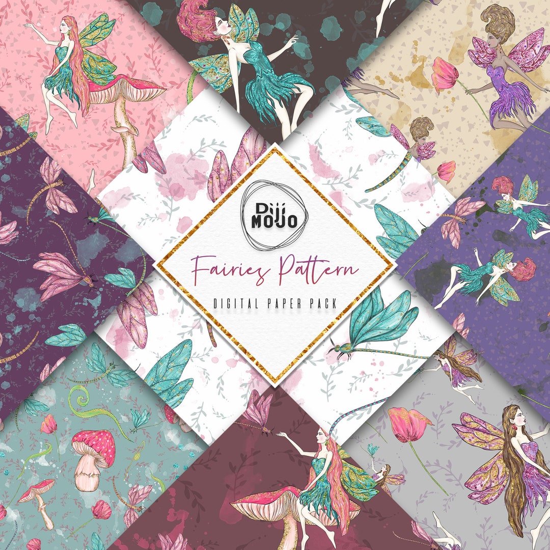 Magical Glitter Fairies Digital Paper Pack / Dragonfly Butterfly Poppy ...
