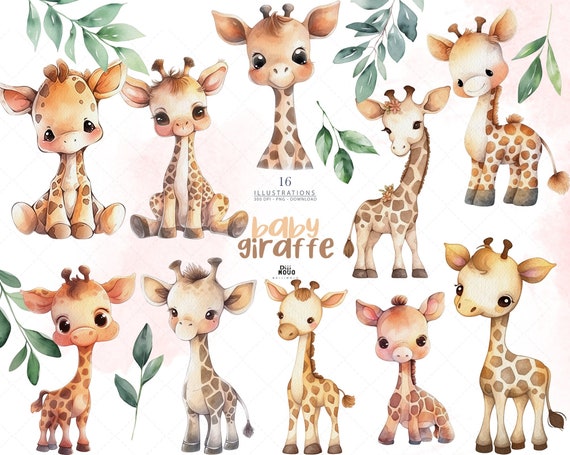 Watercolor Baby Giraffe Clipart: Safari Nursery Art (PNG Digital Download)