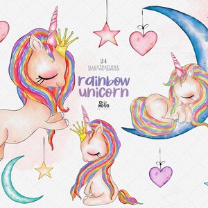 Watercolor Rainbow Unicorn Clipart Nursery Decor Png Graphics baby shower instant download