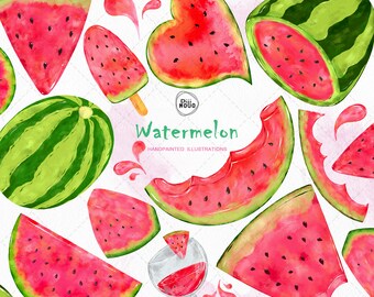 Watermelon Clipart Set - Hand-Painted Watercolor Fruit Illustrations