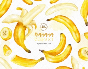 Watercolor Banana Clipart | Tropical Watercolor Hand Painted fruit art download