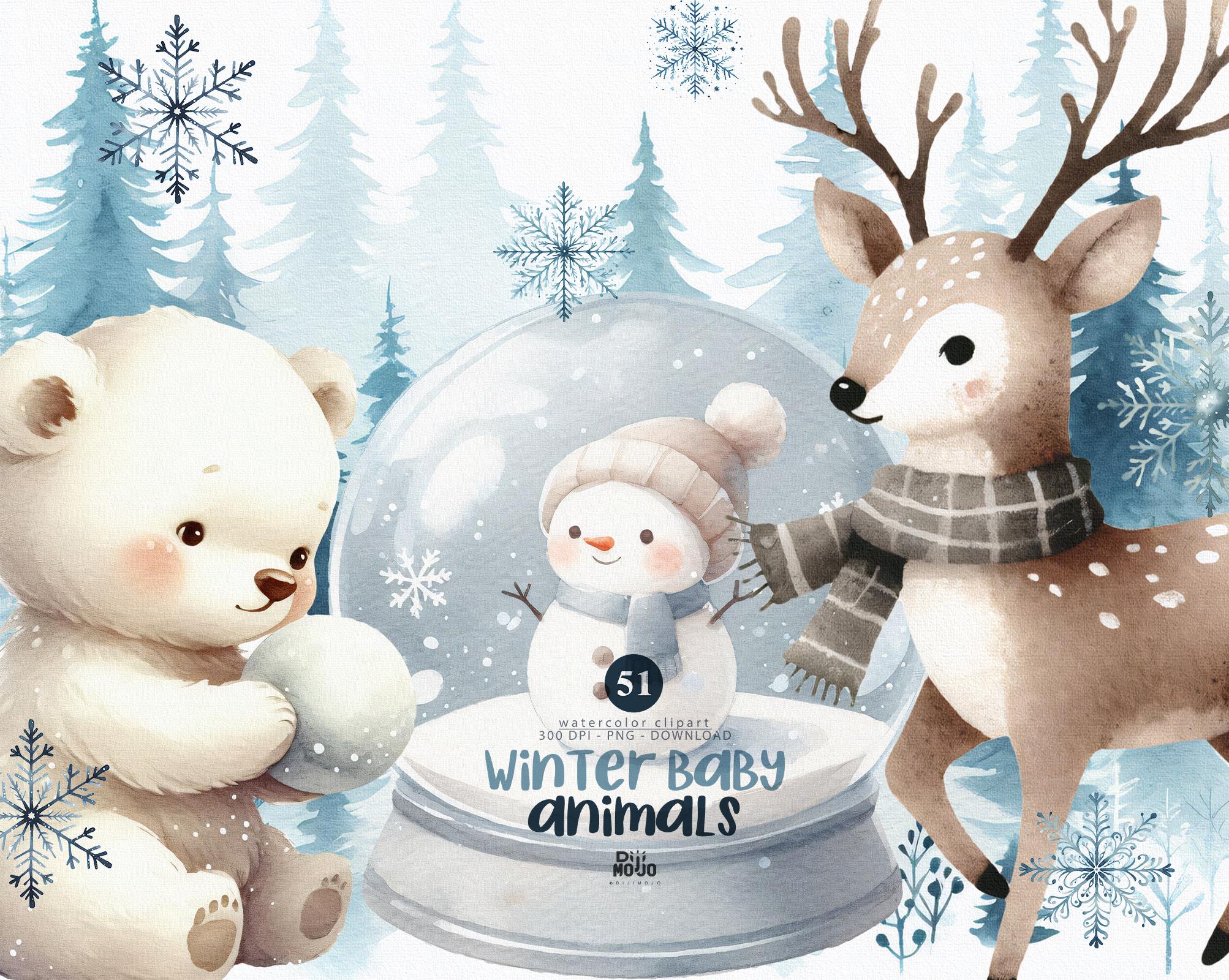 Watercolor Winter Baby Animals Clipart: Arctic PNG Illustrations (digital  Download) - Etsy Israel, image size:2006x1600