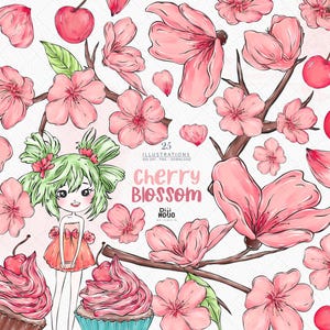 Cherry Blossom Clipart | Watercolor Floral Illustrations for Weddings & DIY Crafts