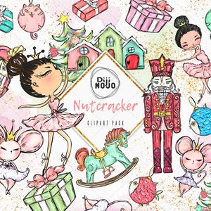 Nutcracker Ballerina Clipart - Hand-Painted Christmas Ballet Characters PNG