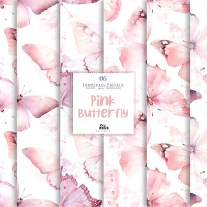 Pink Butterfly Watercolor Digital Paper - Butterflies Seamleass Pattern- Soft Pastel Colors - Fantasy Fairy Tale Backgrounds-
