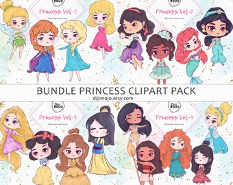 Princess Clipart Bundle: Fairy Tale Illustrations (Digital Download)