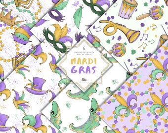 Mardi Gras Carnival Seamleass Pattern Digital Paper