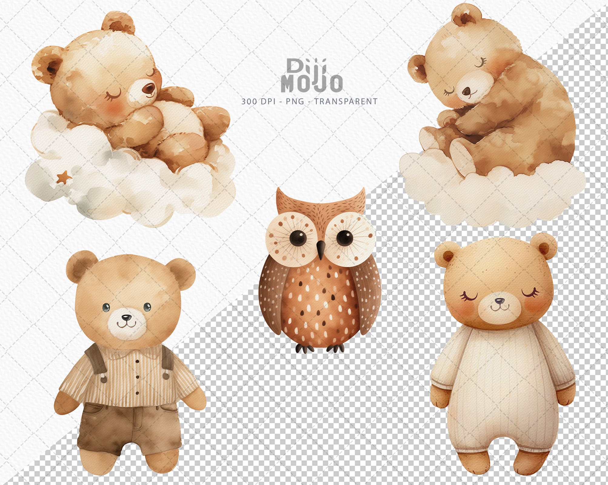 Boho Watercolor Teddy Bear Clipart, Baby Shower & Nursery Decor PNG - Etsy