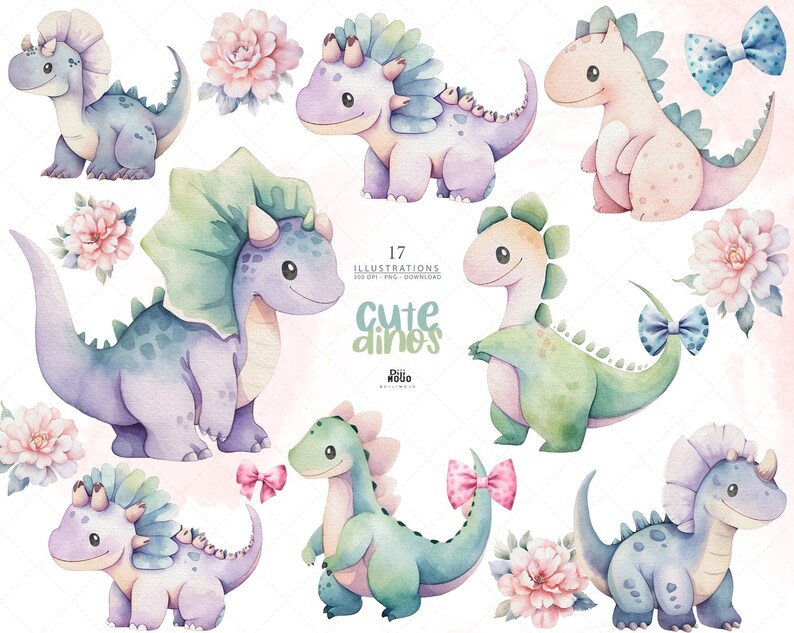 Baby Boy Dinosaur Clipart, Watercolor Nursery Art, Cute Dino PNG for ...