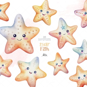 Tarfish Aquarell Clipart, süße Meerestiere, Babyparty & Kinderzimmer Kunst