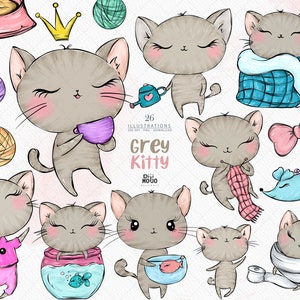 Cute Cat Clipart Pack | Kawaii Kitty Illustrations for Stickers & Scrapbooking